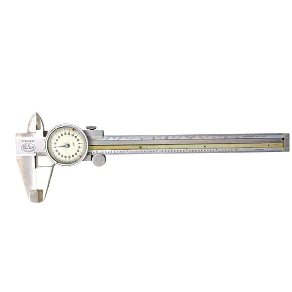 Vintage Helios Stainless Dial Caliper 6 inch Germany Wood Box Metric Standard - Picture 2 of 8